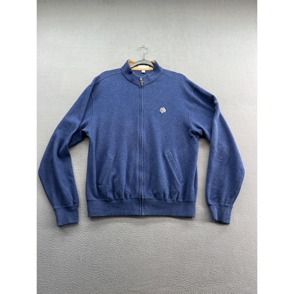 Peter Millar Sweater Mens Medium Blue Full Zip Mock Neck Cotton Golf Frederica